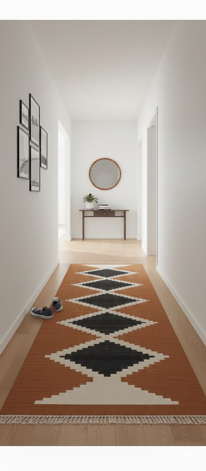 Terracotta kilim rug, brown Southwestern runner rug, Navajo wool rug, native American rug | aztec pattern rug