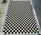 Checkered  Black Geometrical kilim rug, black and cream runner rug,