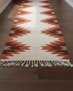 Brown Rust kilim Runner Rug | Handmade Staircase Rug| Tribal Kitchen Runner | Boho Corridor Rug | Wool Aztec Hallway Runner