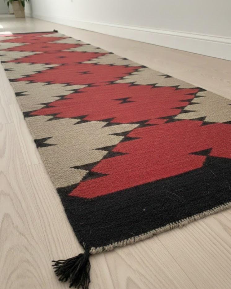 Red Southwestern   Long Hallway Runner, Boho Tribal Runner rug