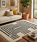 cream and black Beni Ourain Rug | Handwoven Moroccan Wool Carpet | Geometric Berber Rug | Boho Decor | Custom Size