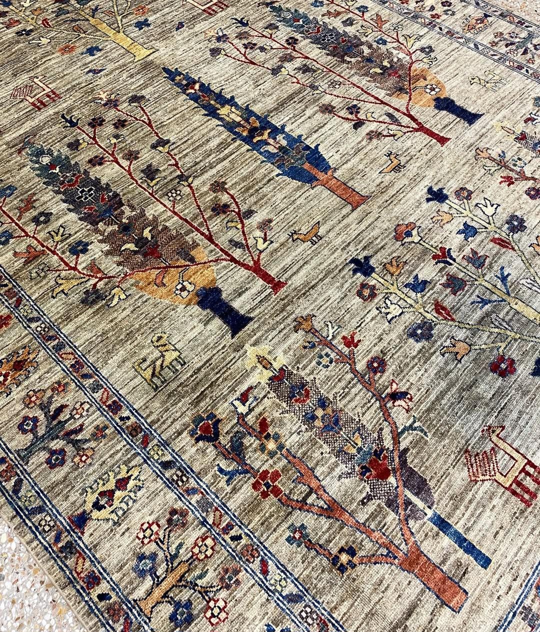 Hand Knotted Wool Ziegler Chobi Area Rug, Traditional Floral grey and beige Oriental Carpet