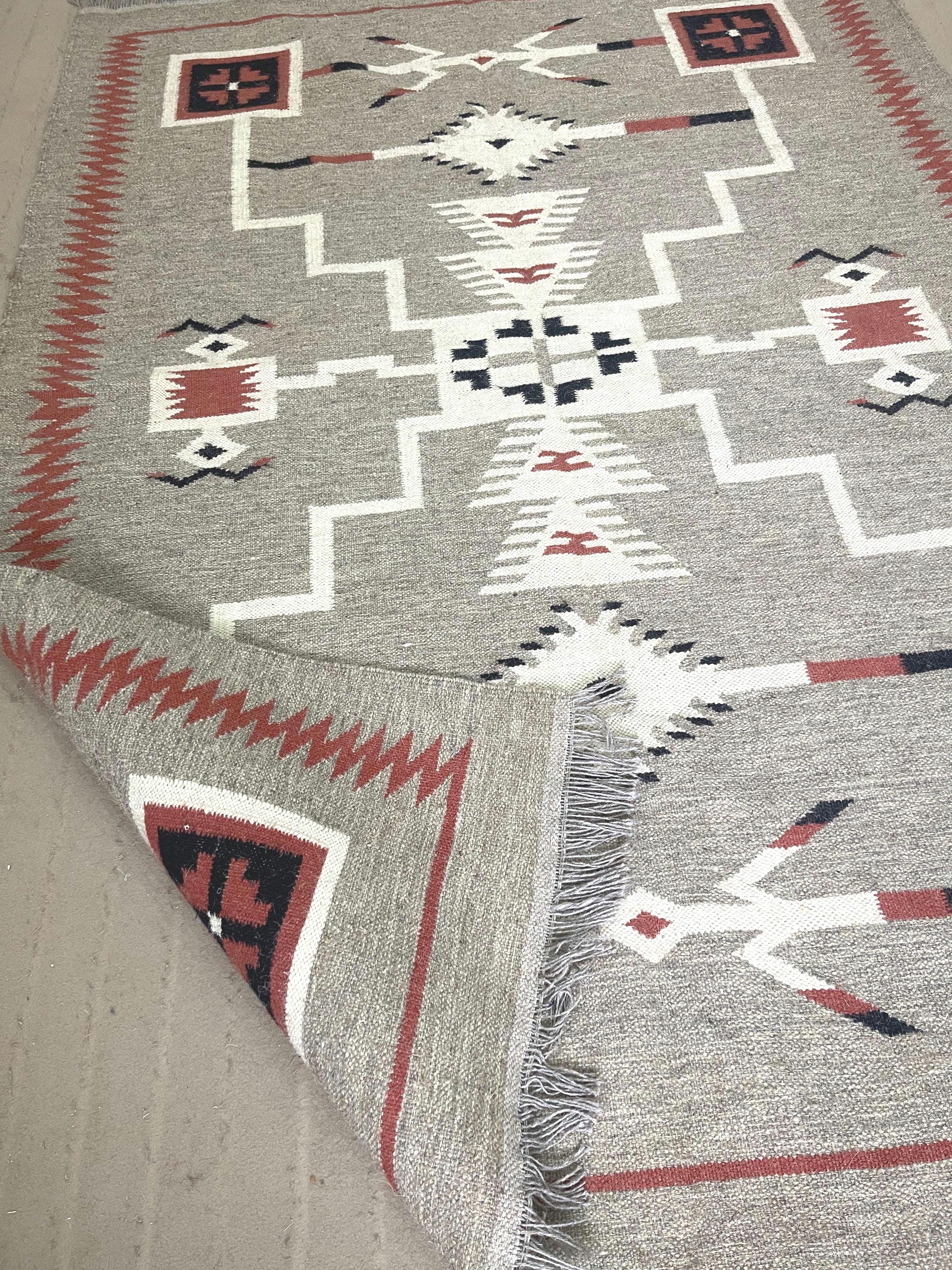 8x10ft Southwestern Rug, 100% wool Navajo rug |10x14 rug, oversized grey southwestern rug, native American rug