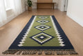 Green Kilim Runner Rug, Kitchen Corridor Runner, Hallway Runner Rug, Blue Green Tribal Runner, Long Hallway Carpet, 3x12 Runner Rug