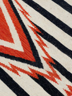 black white and orange  aztec wool  Rug - striped wool kilim,  100%wool rug , 8x10 black and cream rug,