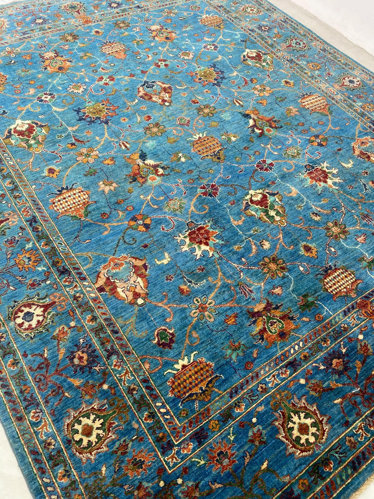 Hand-Knotted Ziegler Chobi Wool Rug – Traditional Oriental Bordered Design, Turquoise Blue