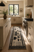 Black and Cream  hand  knotted soft wool Runner, Long Moroccan Runner Rug, Handmade Wool Kitchen Runner, Neutral Tribal Berber kilim,