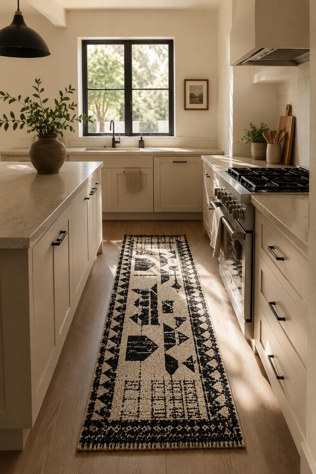 Black and Cream  hand  knotted soft wool Runner, Long Moroccan Runner Rug, Handmade Wool Kitchen Runner, Neutral Tribal Berber kilim,