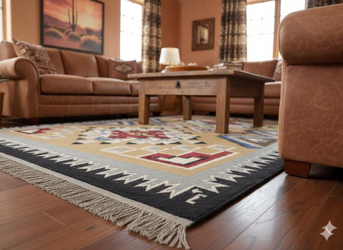 10x12 Handmade Yellow Navajo Kilim | Handwoven Southwestern Wool Rug| Native American Oversized Rug|Handcrafted Tribal Flatweave Area Carpet