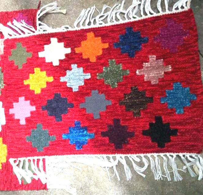Handwoven Chenille Runner Rug – Oriental Tribal Design, Washable Hallway & Staircase Rug, Red