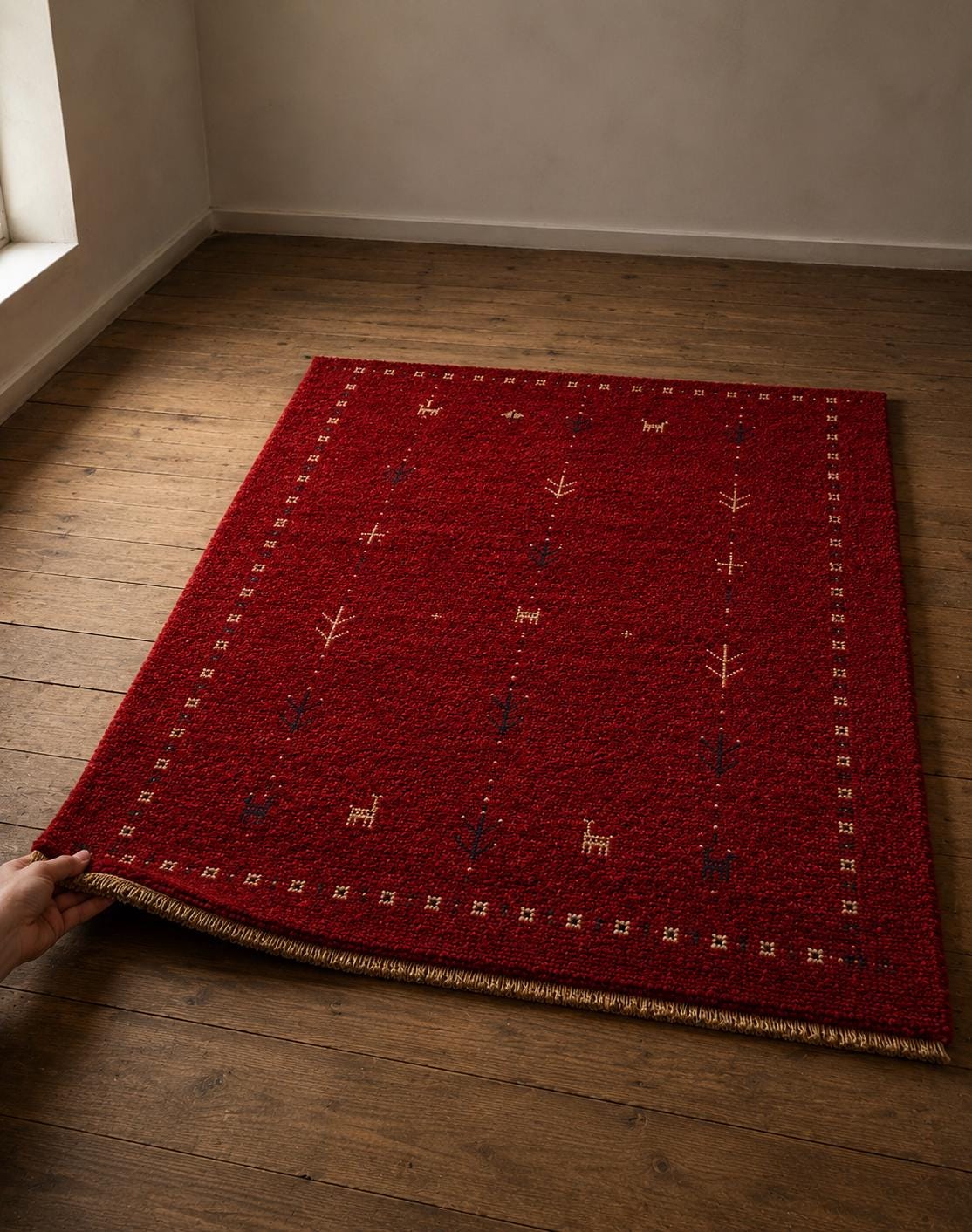 Hand-Knotted Gabbeh Wool Rug – Persian Tribal Plush Pile Rug, Red