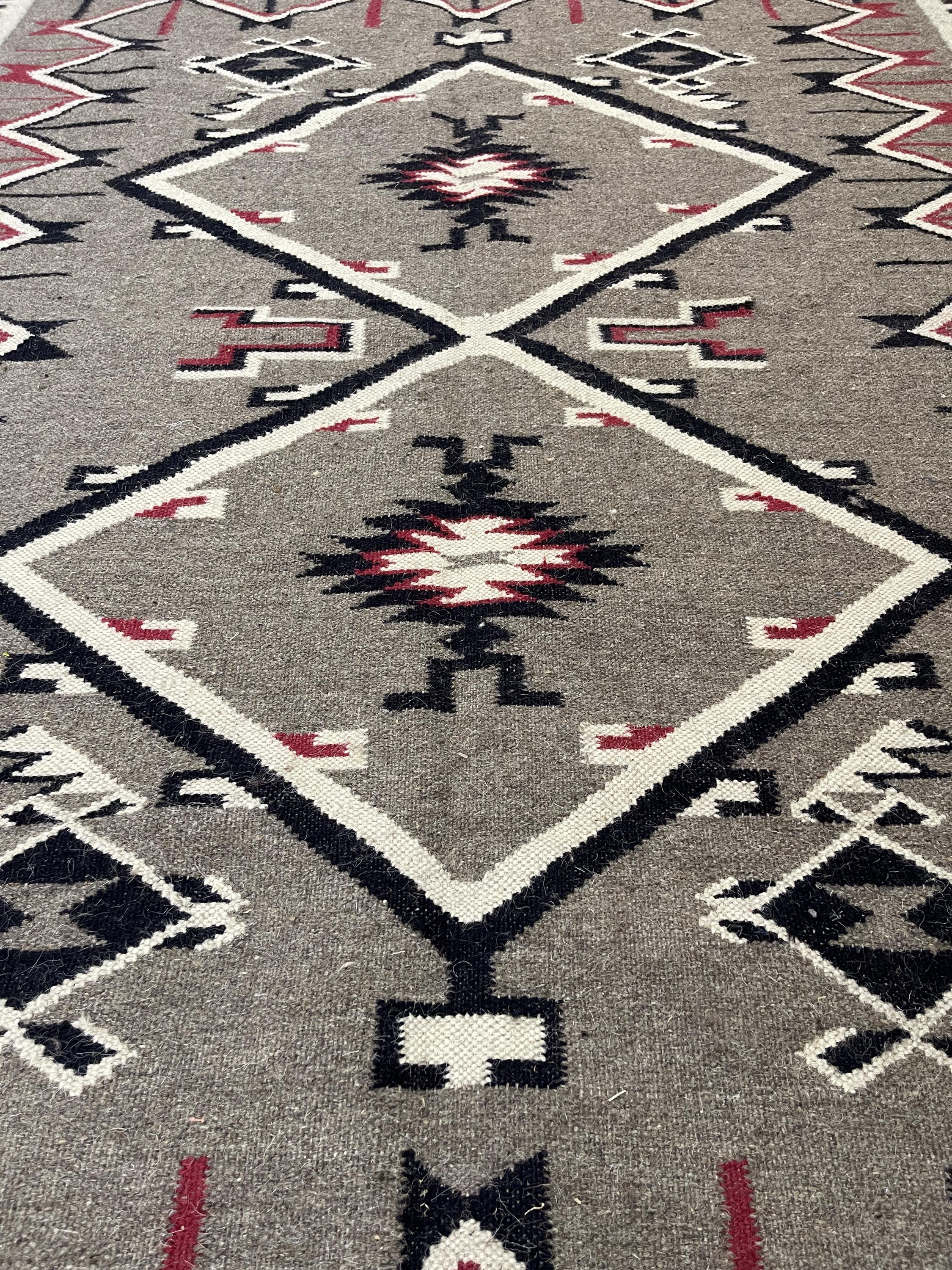 Grey Navajo Kilim Rug, Handwoven Wool Rug, Southwestern style Tribal Area Rug, Neutral Boho Western Decor, Custom Size Geometric Carpet