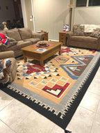 10x12 Handmade Yellow Navajo Kilim | Handwoven Southwestern Wool Rug| Native American Oversized Rug|Handcrafted Tribal Flatweave Area Carpet