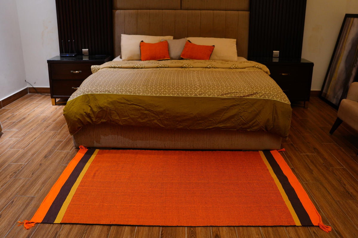 Handwoven Reversible Cotton Kilim Rug – Burnt Orange & Purple, 4x6 ft, Ready to Ship
