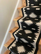Southwestern  style Geometric Runner Rug, Black White Flatweave Cotton Hallway Kilim