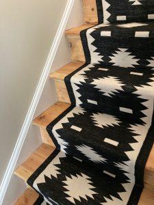 Southwestern  style Geometric Runner Rug, Black White Flatweave Cotton Hallway Kilim