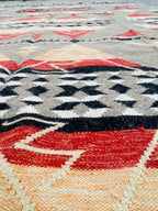 Beige and red  aztec wool  Rug, Southwestern Native American Style Rug-   wool are kilim, 8x10 grey rug,
