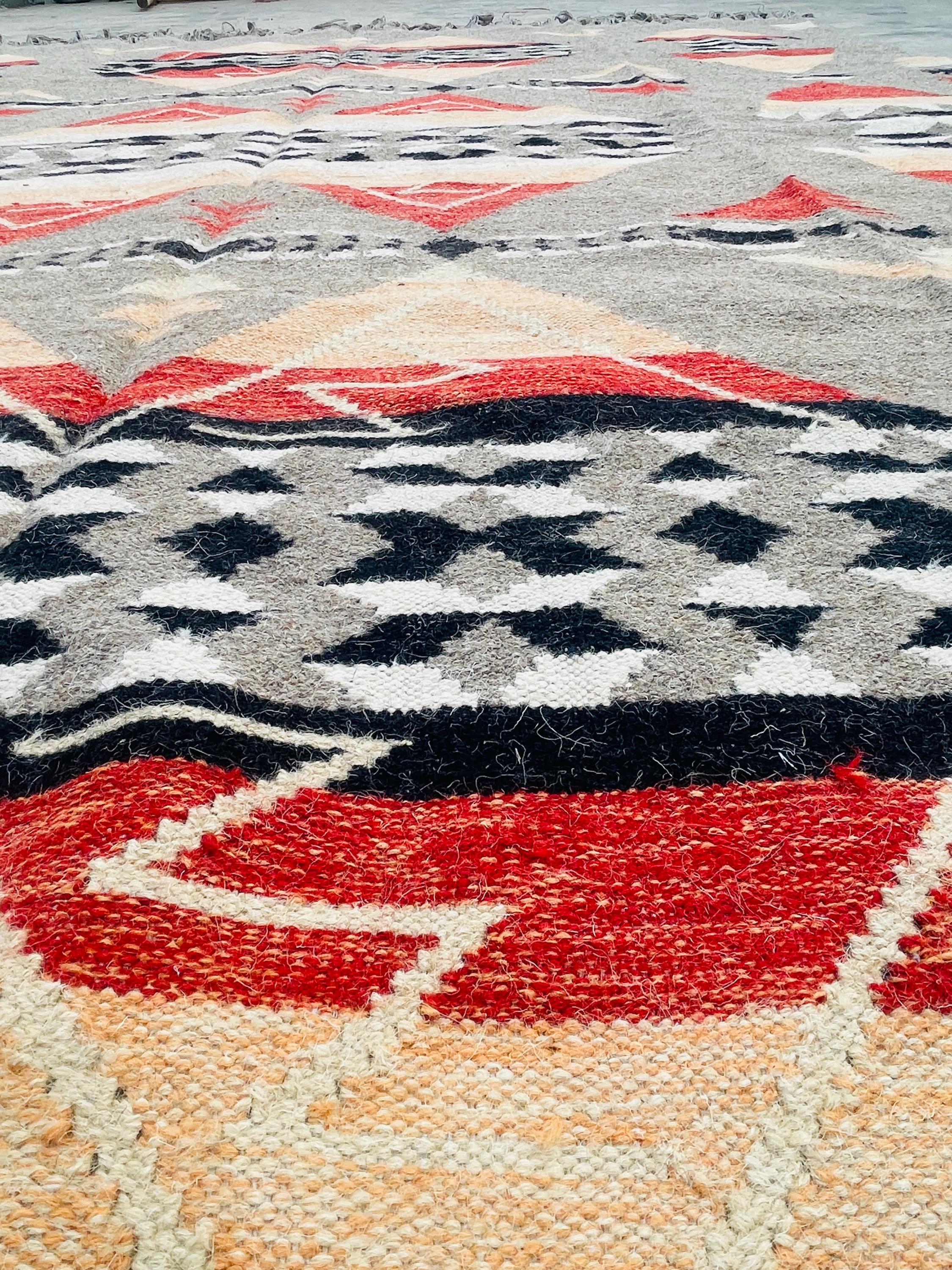 Beige and red  aztec wool  Rug, Southwestern Native American Style Rug-   wool are kilim, 8x10 grey rug,