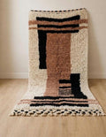 Abstract  Hand knotted Wool  Rug, Brown Cream Black Area Rug, Beni Ourain Style Rug, Thick Pile Boho Rug, Moroccan inspired carpet