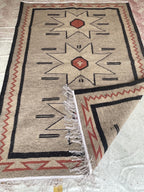 Beige and black Authentic Navajo style 100% wool Rug, custom size , Southwest Native American style Rug,