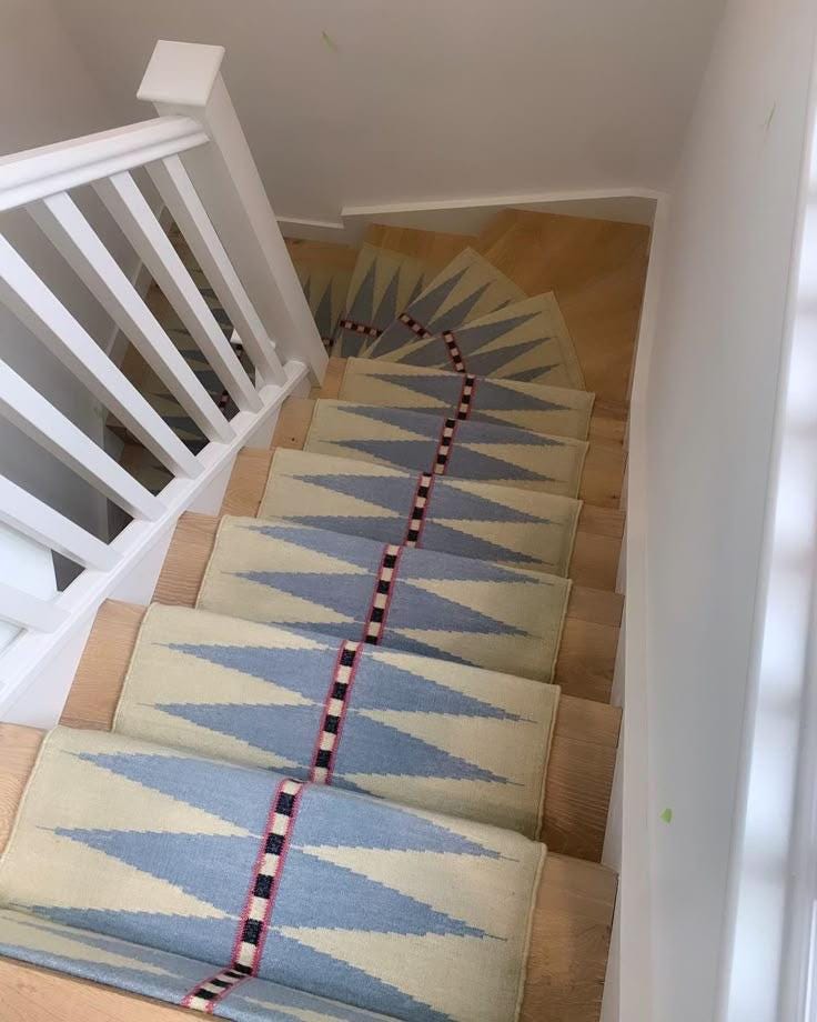 sky blue Kilim Stair Runner | Handmade Wool Stair Carpet | Blue Geometric Runner Rug