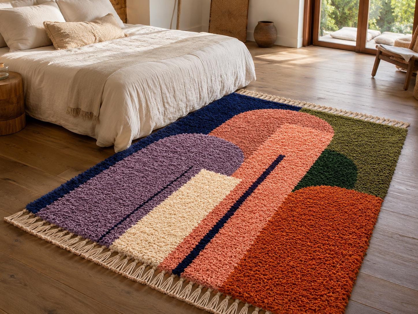 Colorful Moroccan Rug 8x10, Azilal Berber Wool Area Rug, Handmade Geometric Tribal Carpet, Boho Living Room Rug, Custom Size