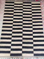 Black White Striped Rug, Scandinavian Minimalist Area Rug, Modern Kilim Carpet, Neutral Monochrome Floor Rug, Nordic Living Room Rug