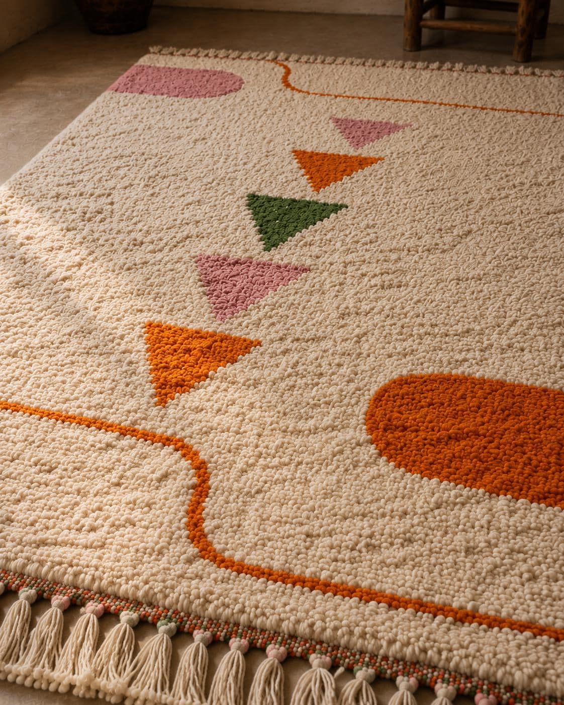 Colorful Azilal Berber Rug, modern minimalist moroccan inspired  rug, Plush Shag Bedroom Carpet, Custom Artisan Rug