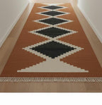 Terracotta kilim rug, brown Southwestern runner rug, Navajo wool rug, native American rug | aztec pattern rug