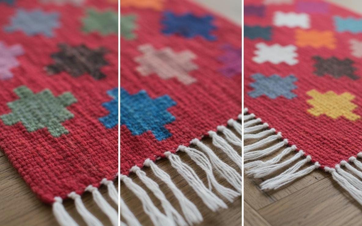 Handwoven Chenille Runner Rug – Oriental Tribal Design, Washable Hallway & Staircase Rug, Red