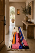 Handmade Moroccan Wool Runner Rug – Modern Azilal Berber Rug, Abstract Hallway Carpet, Colorful Plush Runner
