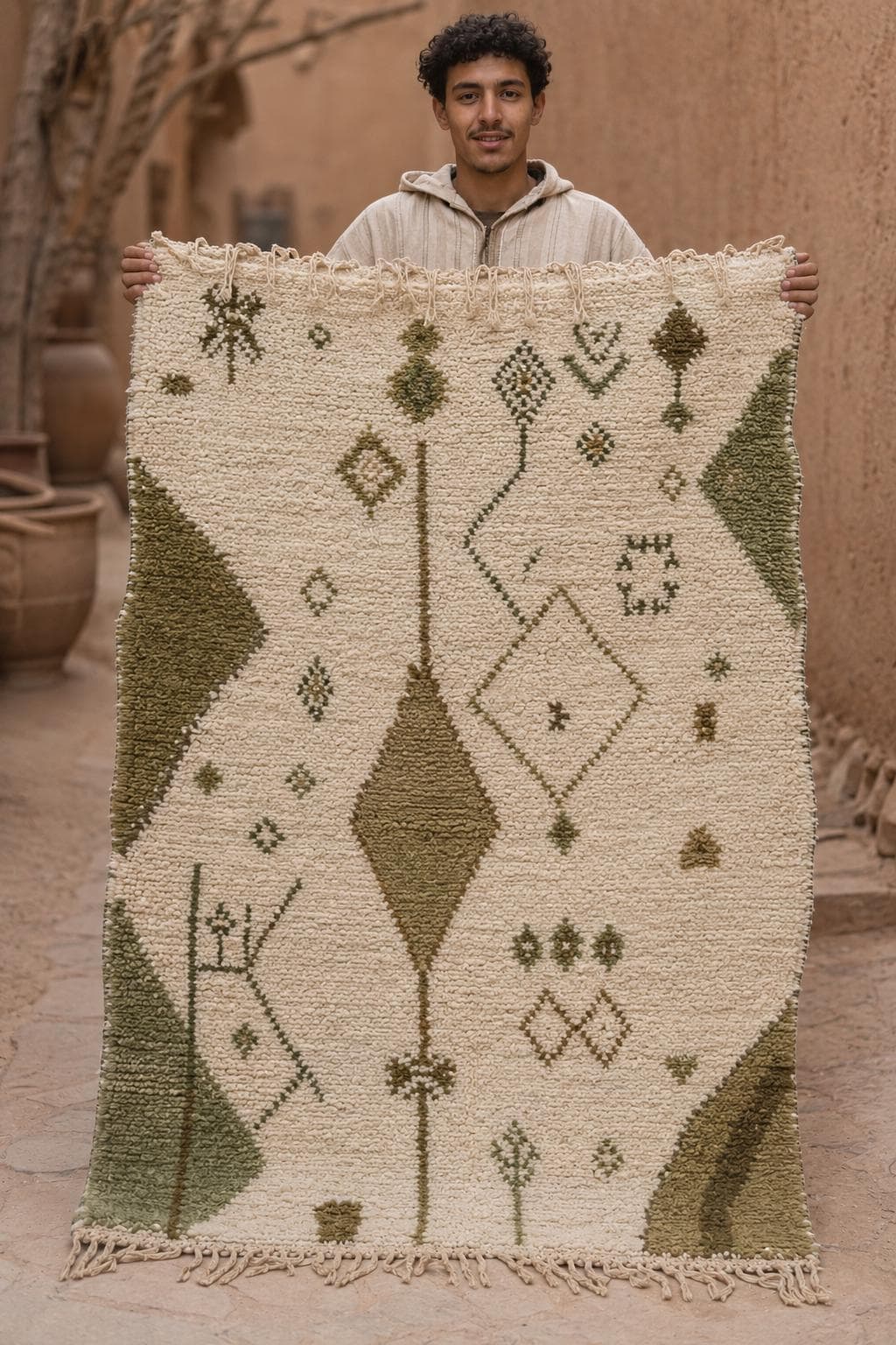 sage green Moroccan Berber Rug – Handknotted Wool Rug, vintage inspired muted coloured Shag Rug,  green Thick Plush Area Rug,