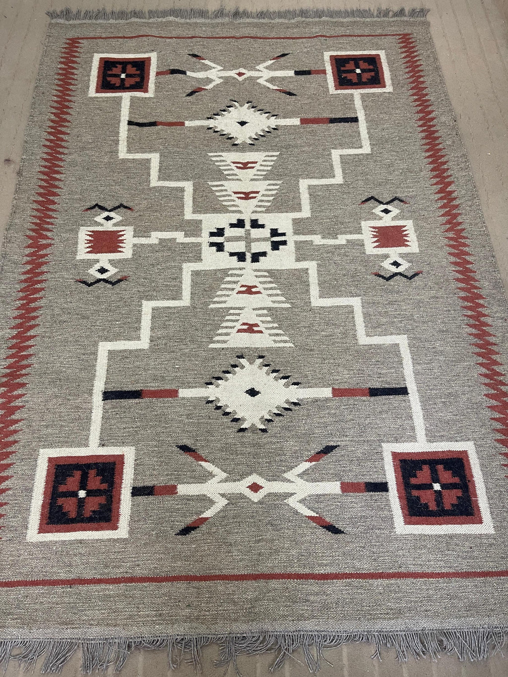 8x10ft Southwestern Rug, 100% wool Navajo rug |10x14 rug, oversized grey southwestern rug, native American rug