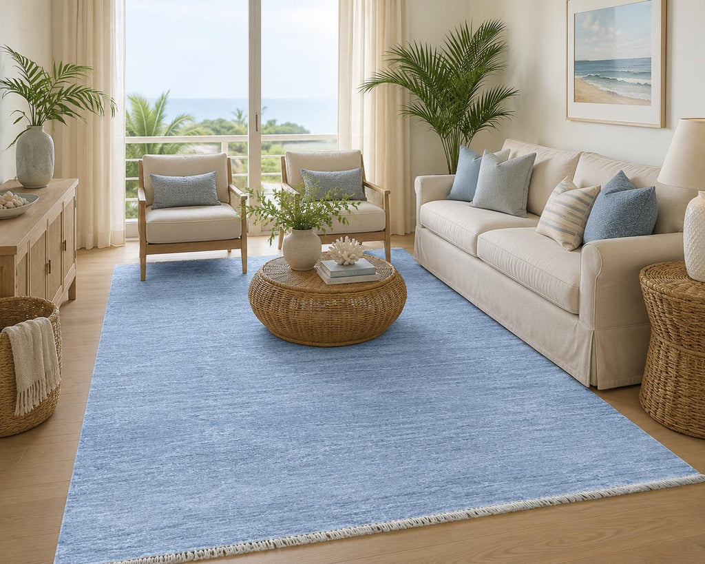 Blue Hand Knotted Wool Gabbeh Rug, light blue Area Rug, Persian style  Soft Carpet, high pile blue carpet