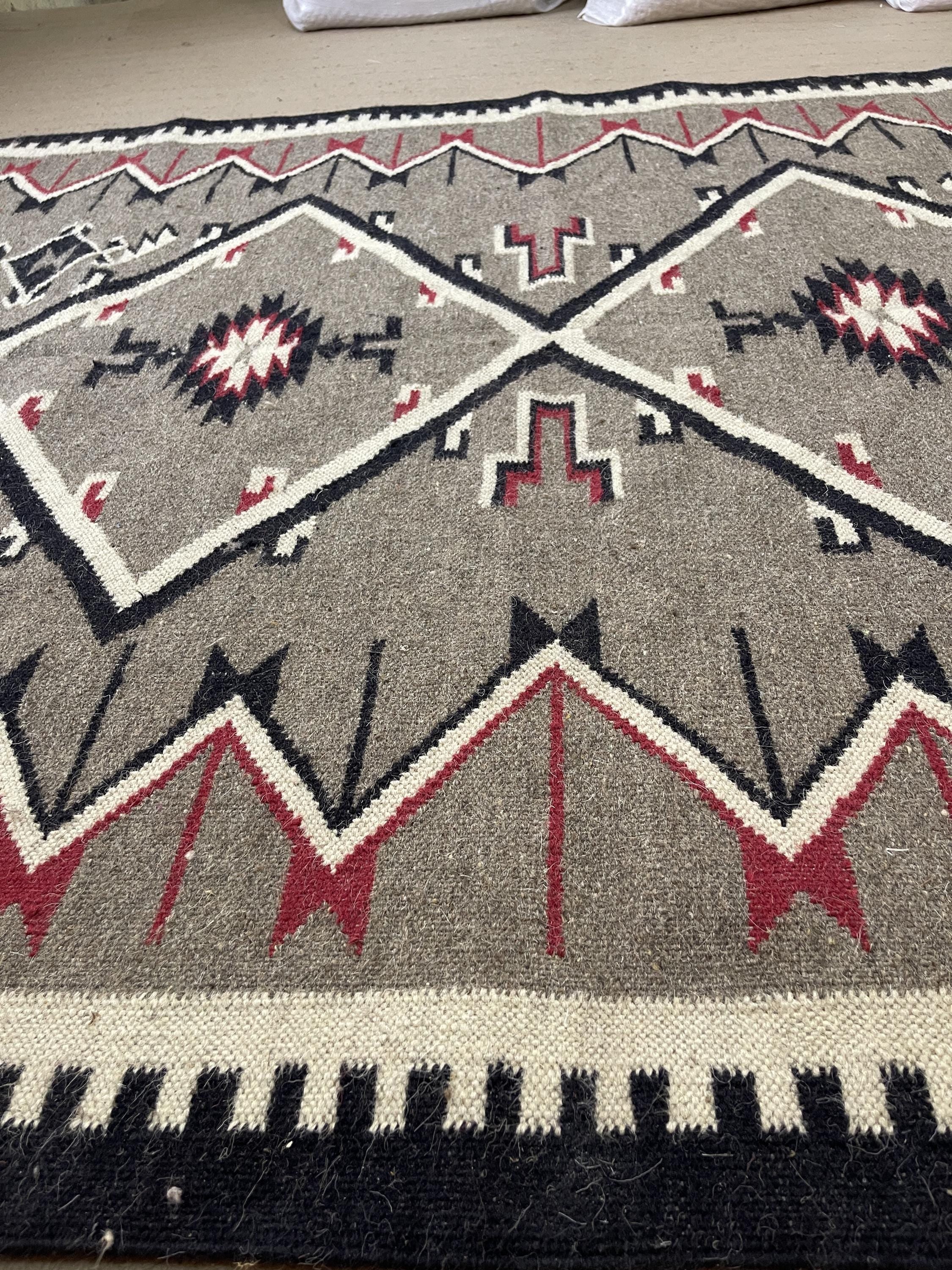 Grey Navajo Kilim Rug, Handwoven Wool Rug, Southwestern style Tribal Area Rug, Neutral Boho Western Decor, Custom Size Geometric Carpet