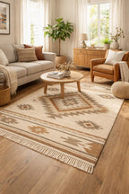 Beige Southwestern style Rug, 100% wool Navajo rug | 8x10ft, 10x14 rug, oversized grey southwestern rug, native American style  rug