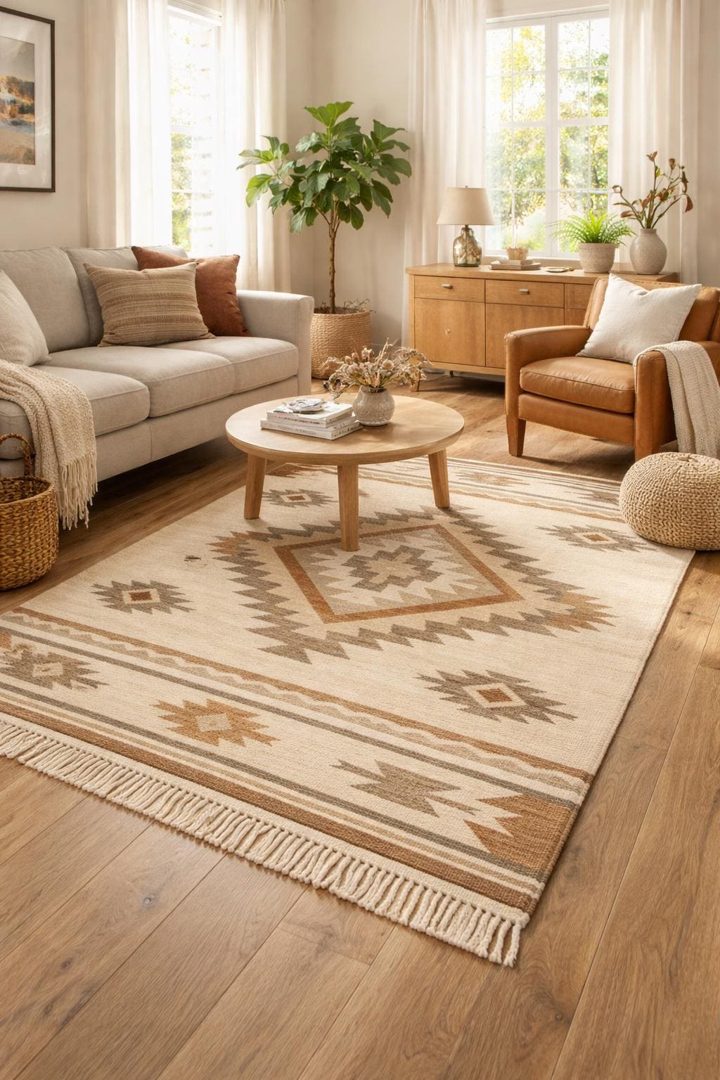 Beige Southwestern style Rug, 100% wool Navajo rug | 8x10ft, 10x14 rug, oversized grey southwestern rug, native American style  rug