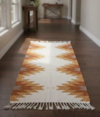 Southwestern Geometric Wool Hallway Runner | Handwoven Tribal Pattern Rug | Boho Entryway Wool Runner | Aztec Kilim Corridor Farmhouse Rug
