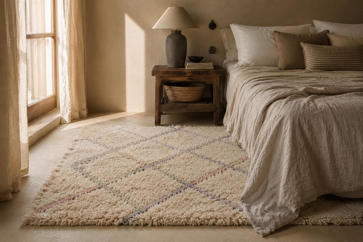 Hand-Knotted Wool minimalist Beni Ourain Rug, modern moroccan  Shag Berber Carpet, Boho Living Room decor, thick pile rug