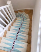 sky blue Kilim Stair Runner | Handmade Wool Stair Carpet | Blue Geometric Runner Rug
