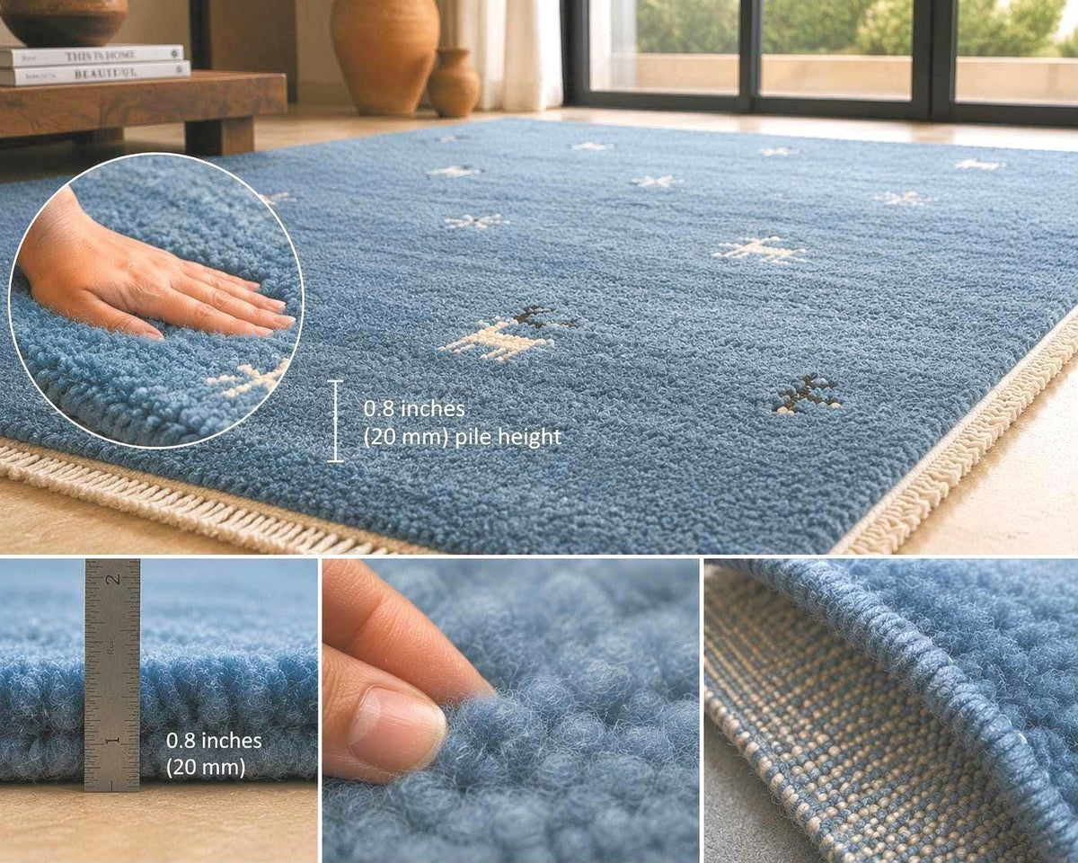 Hand-Knotted Gabbeh Wool Rug – Persian Tribal Thick Pile Rug, Light Blue
