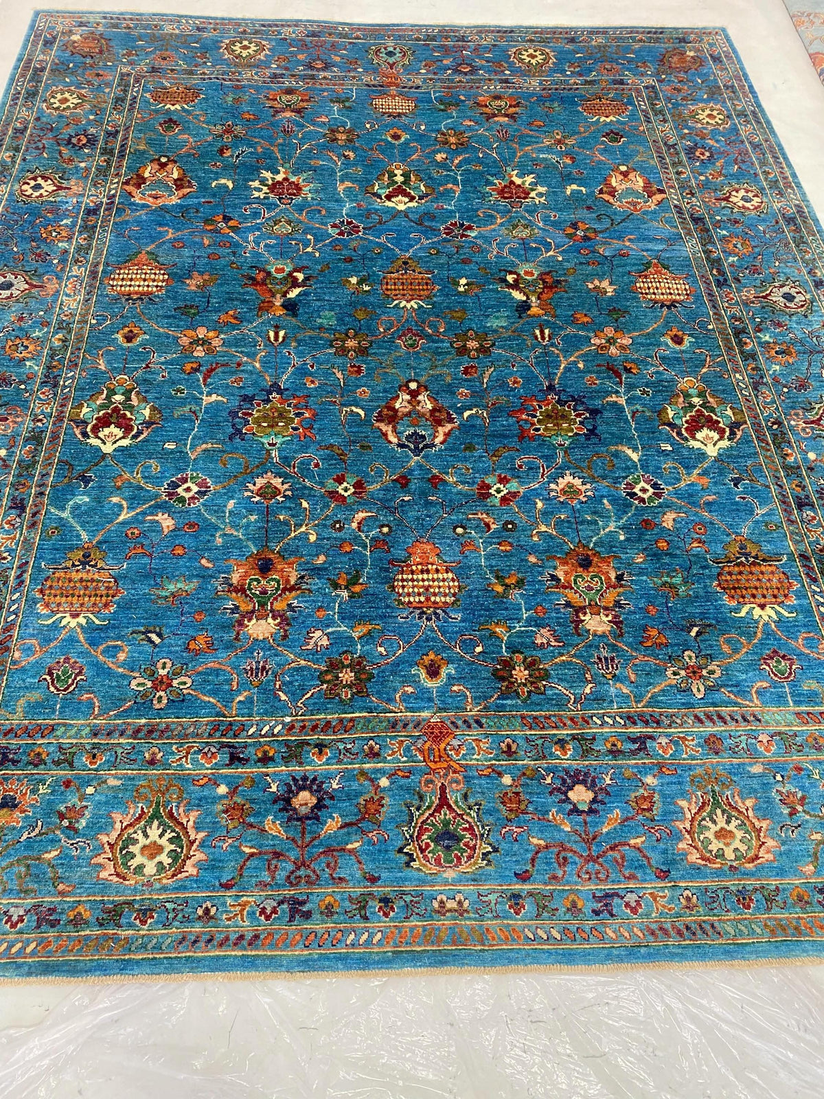 Hand-Knotted Ziegler Chobi Wool Rug – Traditional Oriental Bordered Design, Turquoise Blue
