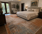 Abstract hand knotted modern wool rug,  rust and Grey  Modern Contemporary Statement area Rug