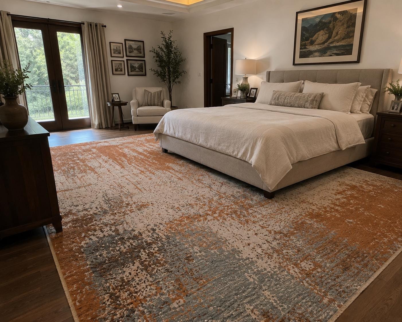 Abstract hand knotted modern wool rug,  rust and Grey  Modern Contemporary Statement area Rug