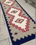 3x18 Handmade Blue Grey Navajo Runner|Handwoven Southwestern Hallway Runner|Handcrafted Wool Stair Runner |All Sizes Custom Kilim Runner Rug