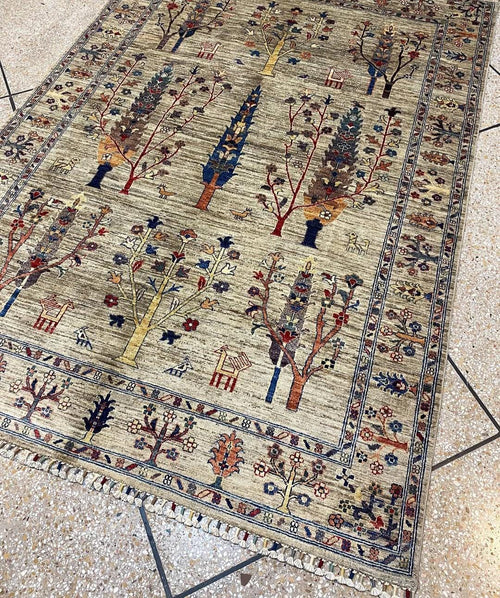 Hand Knotted Wool Ziegler Chobi Area Rug, Traditional Floral grey and beige Oriental Carpet