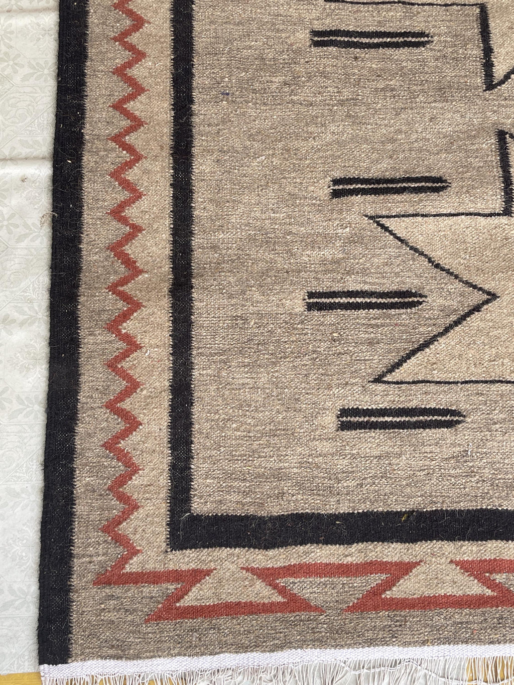 Beige and black Authentic Navajo style 100% wool Rug, custom size , Southwest Native American style Rug,