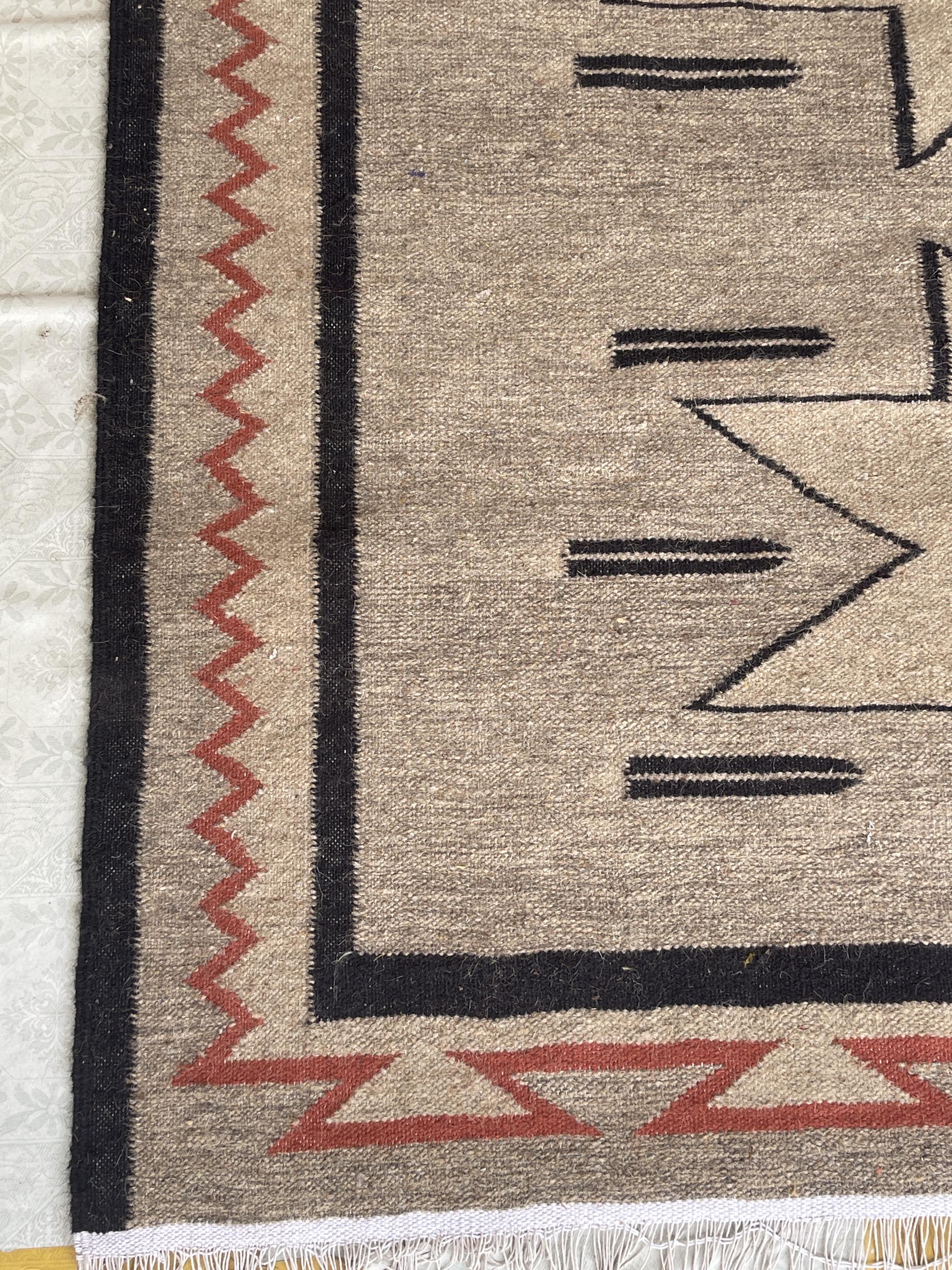 Beige and black Authentic Navajo style 100% wool Rug, custom size , Southwest Native American style Rug,