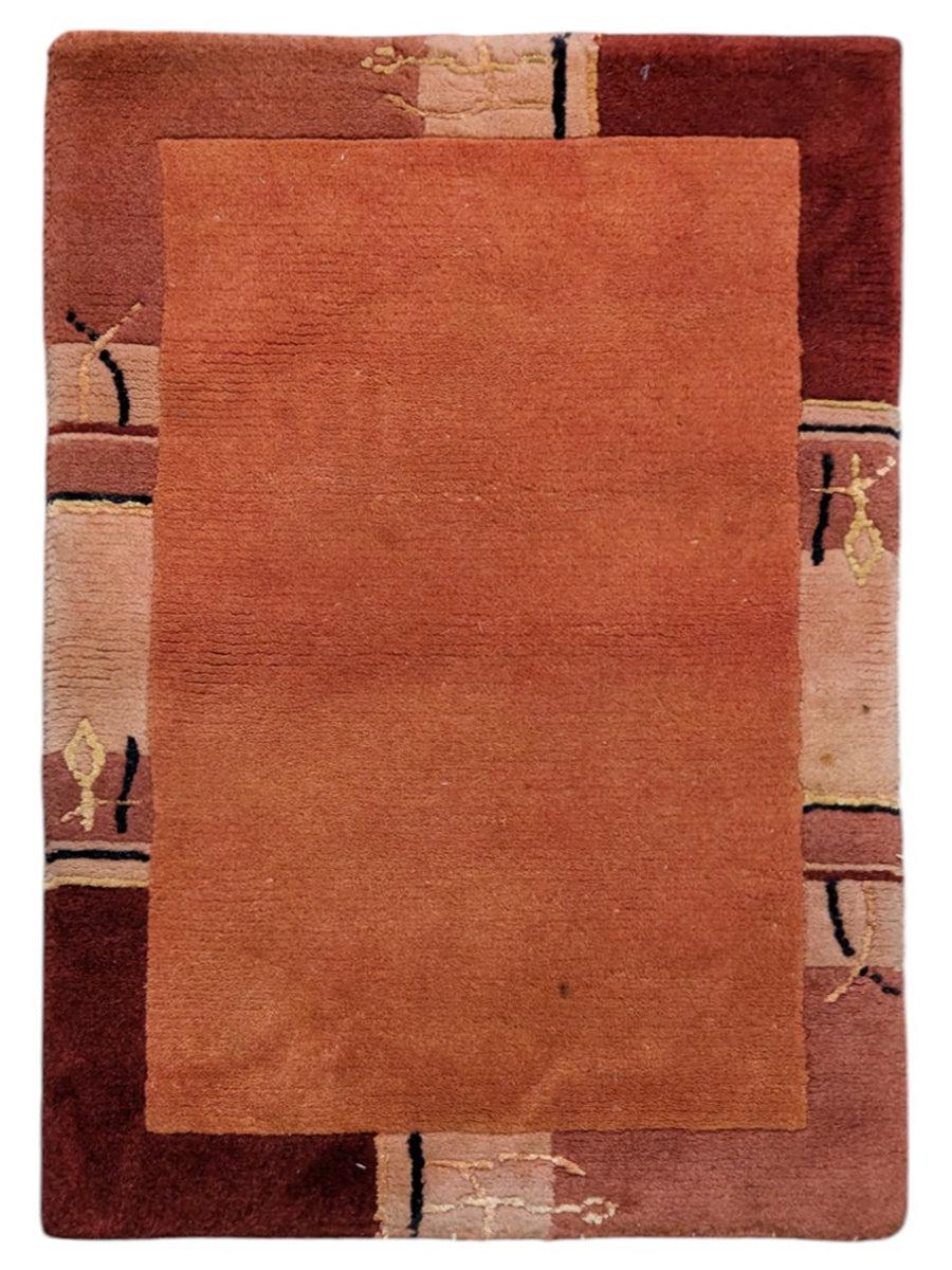 Hand-Knotted Gabbeh Wool Rug – Persian Tribal Thick Pile Rug, Terracotta with Orange Border