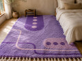 Hand-Knotted Lavender Wool Azilal Rug, Boho Abstract Area Rug, thick pile shaggy moroccan rug, purple soft rug